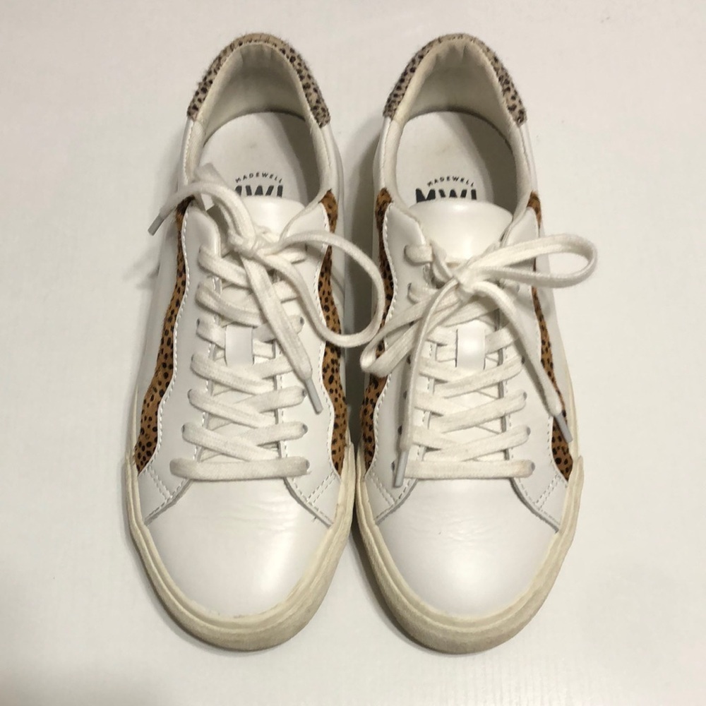 Women’s Madewell Sidewalk Low-Top Calf Hair Animal Print Leather Sneakers Size 8 - Picture 2 of 12